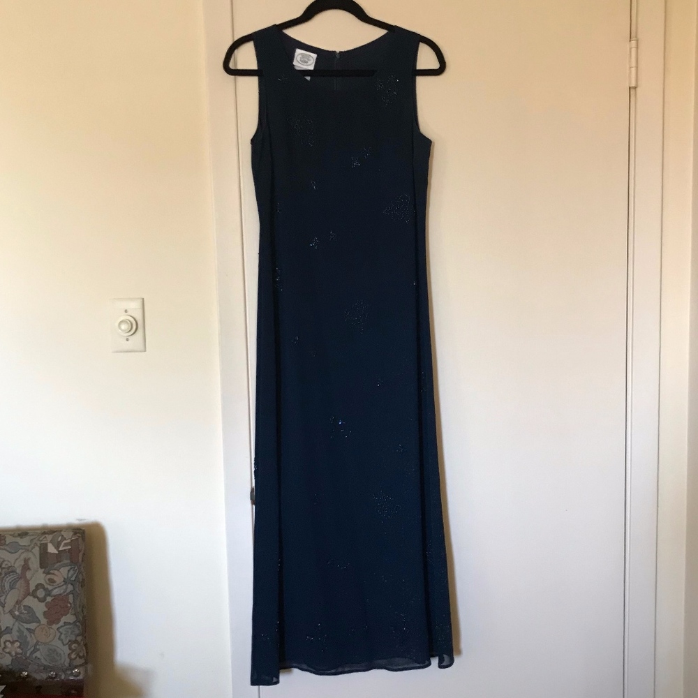 Laura Ashley Navy Blue Beaded Maxi Dress